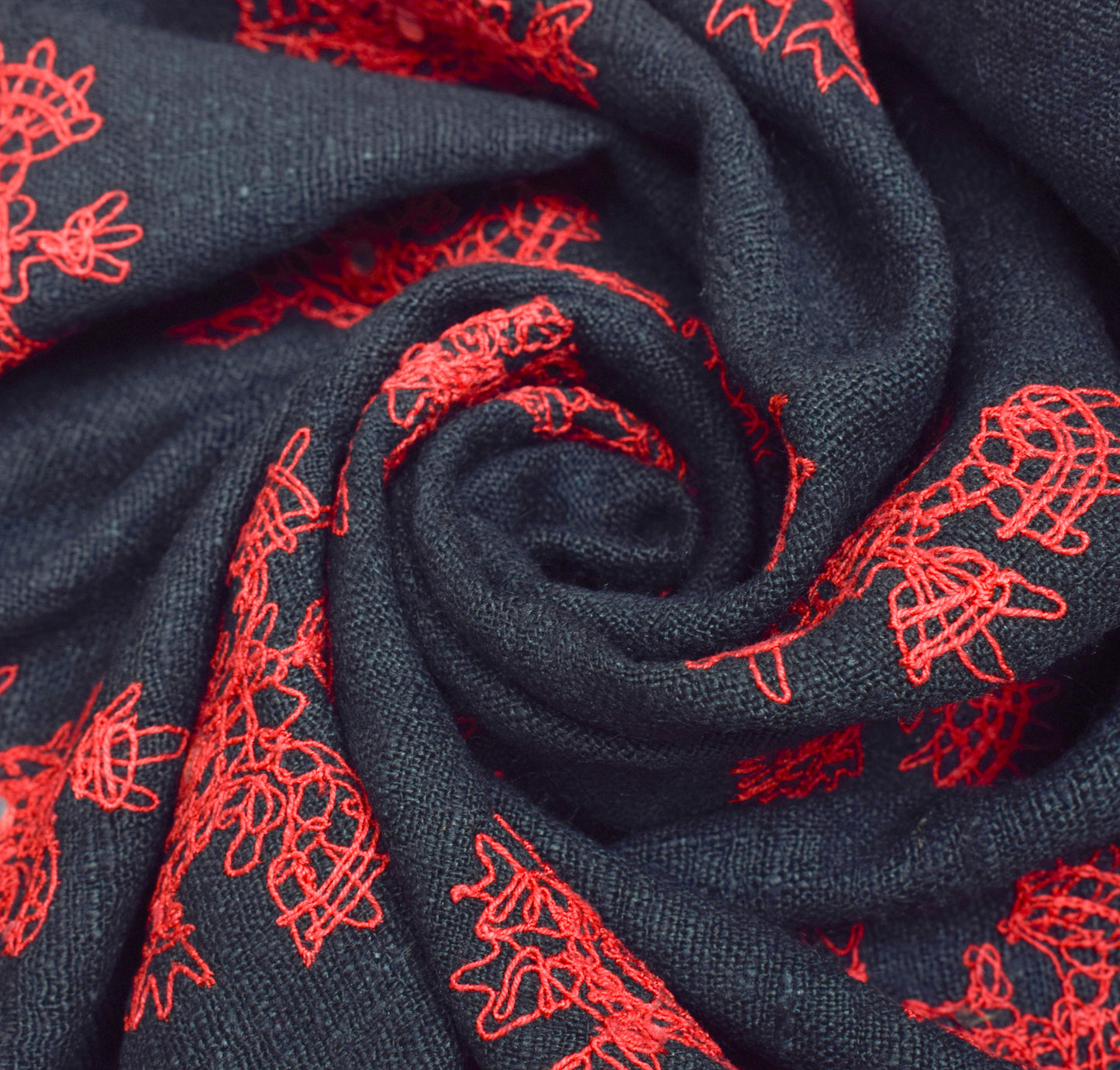 Sushila Vintage Black Dupatta 100% Pure Cotton Embroidered Floral Long Stole