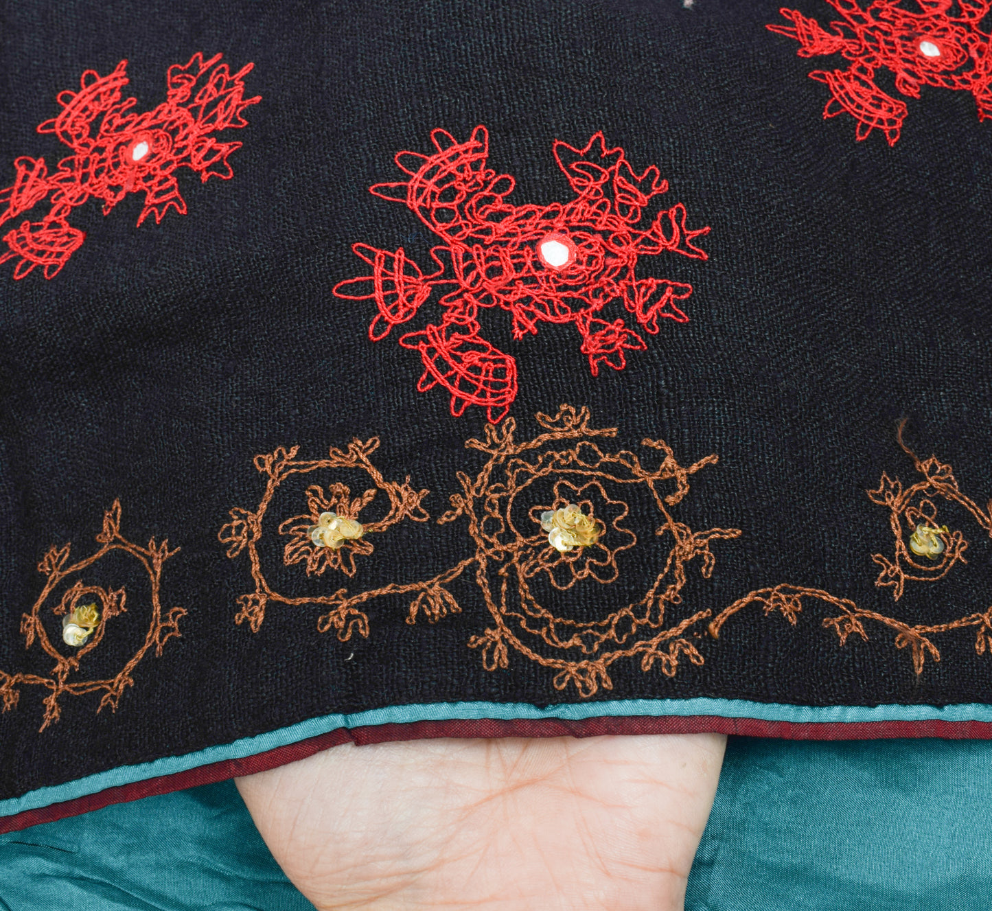 Sushila Vintage Black Dupatta 100% Pure Cotton Embroidered Floral Long Stole