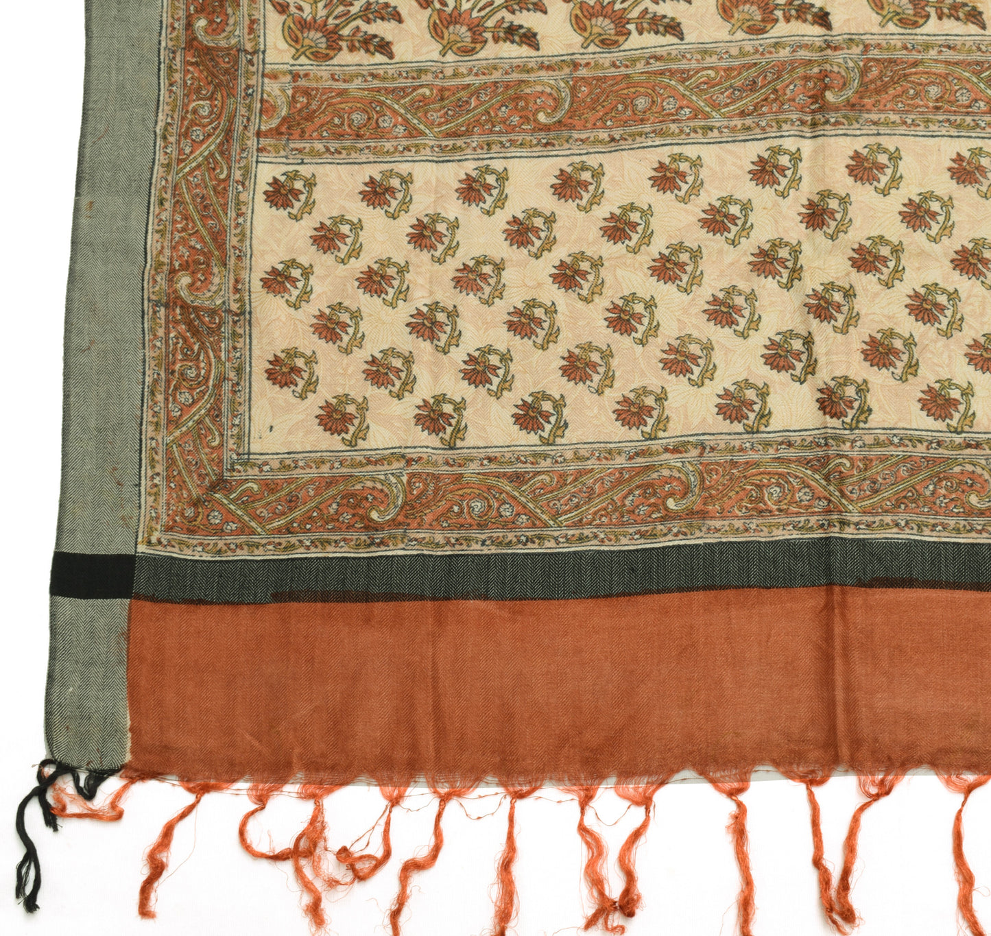 Sushila Vintage Cream Dupatta 100% Pure Woolen Woven Floral Long Stole Scarves