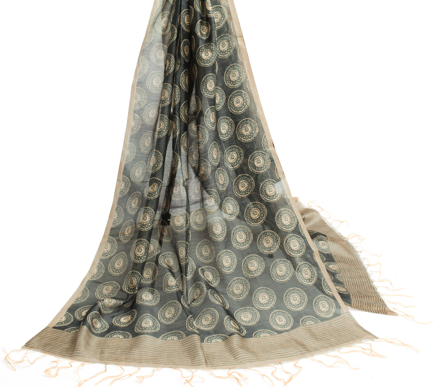 Sushila Vintage Dark Gray Dupatta 100% Pure Cotton Printed Long Stole Hijab