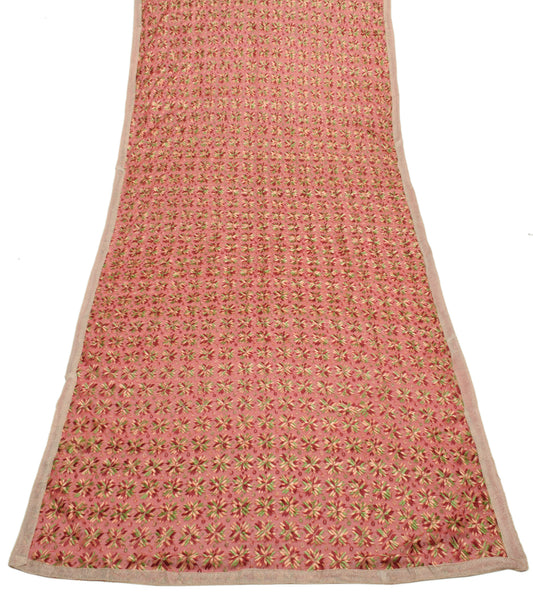 Sushila Vintage Peach Dupatta Blend Chiffon Silk Phulkari Embroidered Long Stole