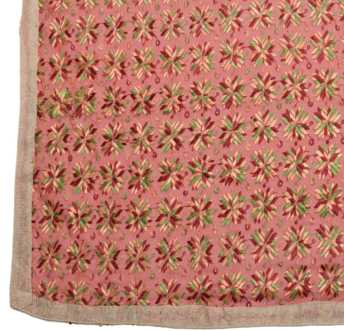 Sushila Vintage Peach Dupatta Blend Chiffon Silk Phulkari Embroidered Long Stole