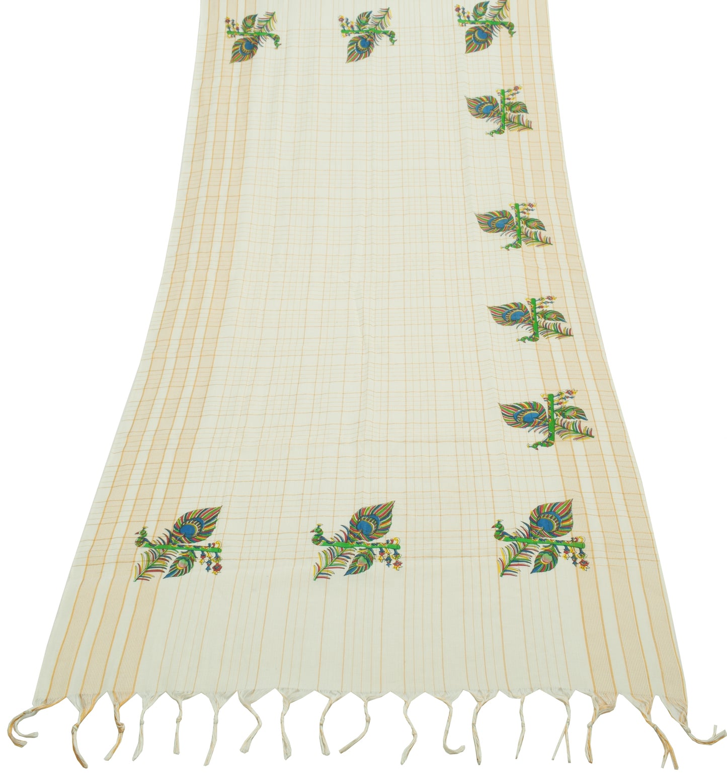 Sushila Vintage Cream Indian Dupatta Blend Cotton Woven & Printed Long Stole
