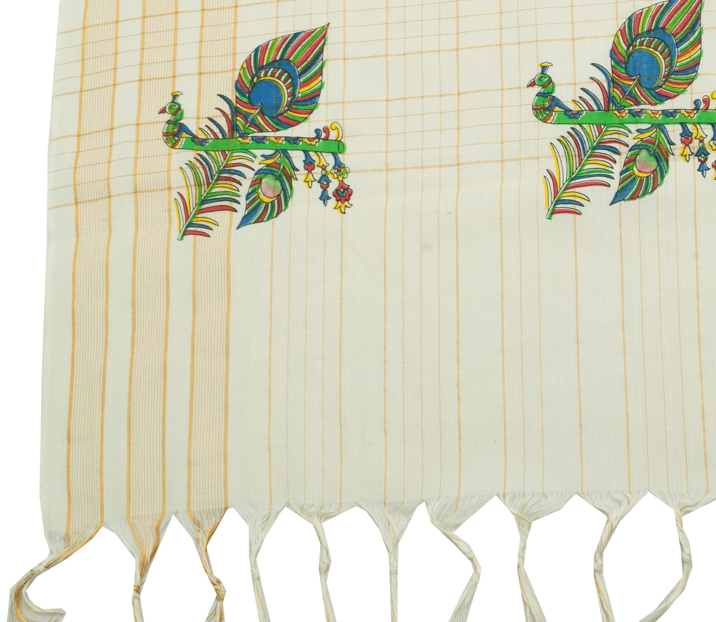 Sushila Vintage Cream Indian Dupatta Blend Cotton Woven & Printed Long Stole