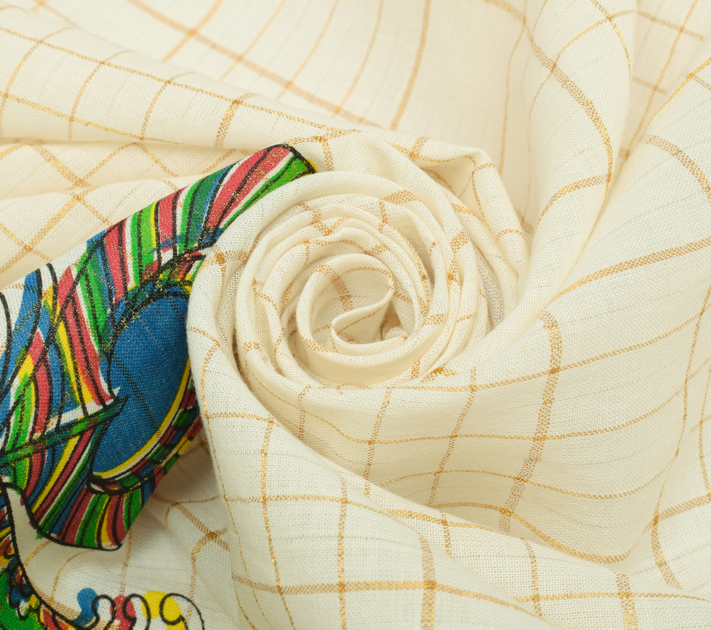 Sushila Vintage Cream Indian Dupatta Blend Cotton Woven & Printed Long Stole