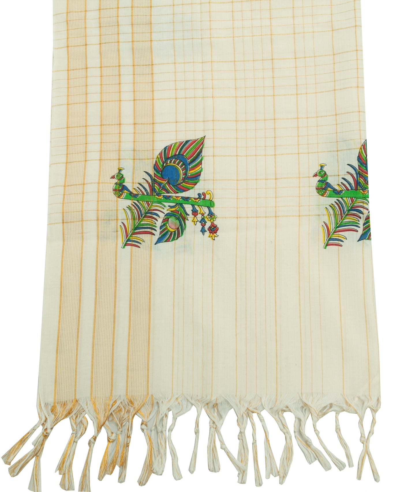 Sushila Vintage Cream Indian Dupatta Blend Cotton Woven & Printed Long Stole