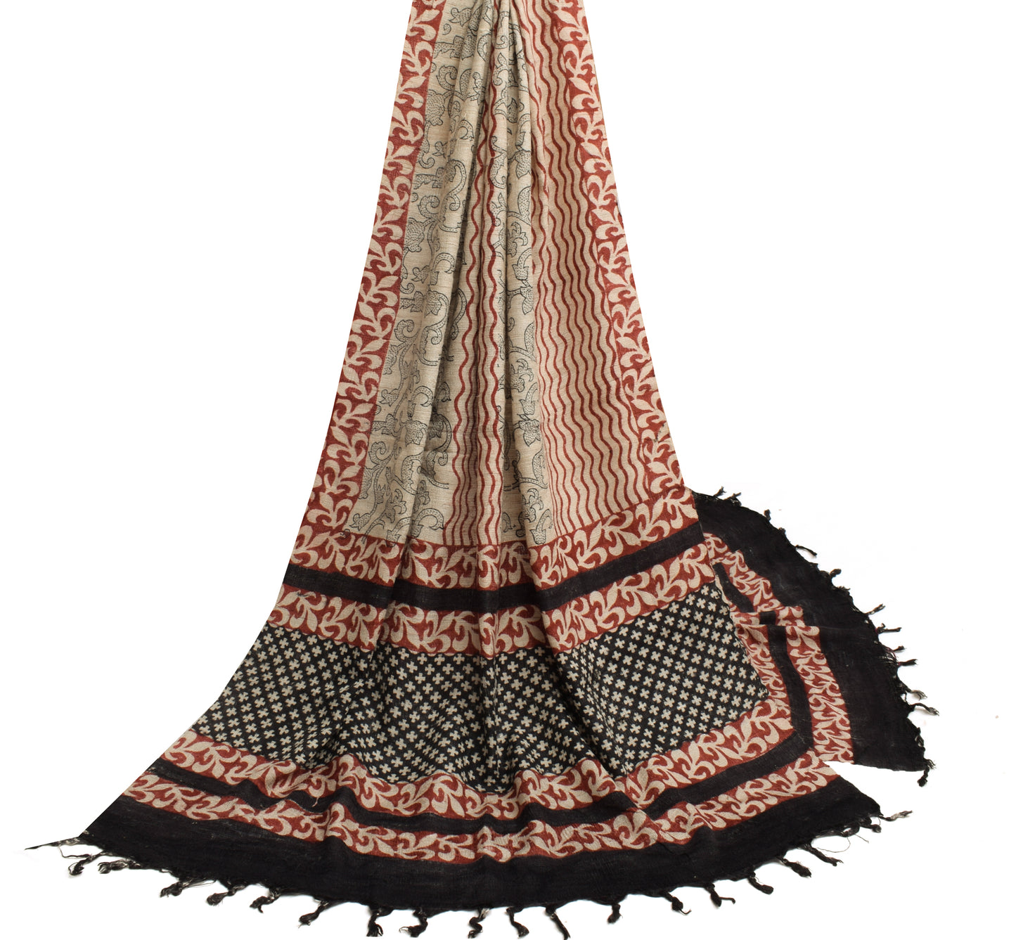 Sushila Vintage Cream Dupatta Art Silk Woven Floral & Printed Long Stole Scarves