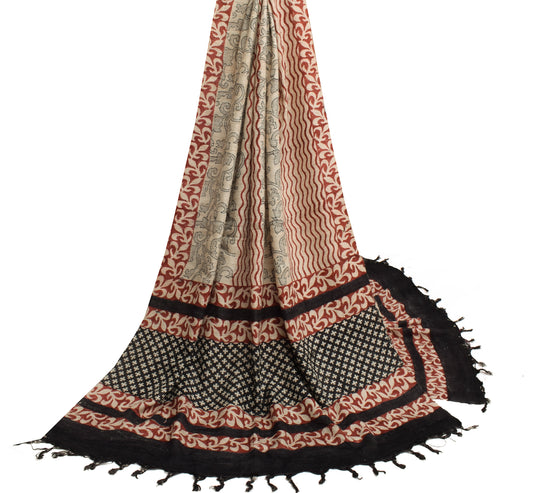 Sushila Vintage Cream Dupatta Art Silk Woven Floral & Printed Long Stole Scarves