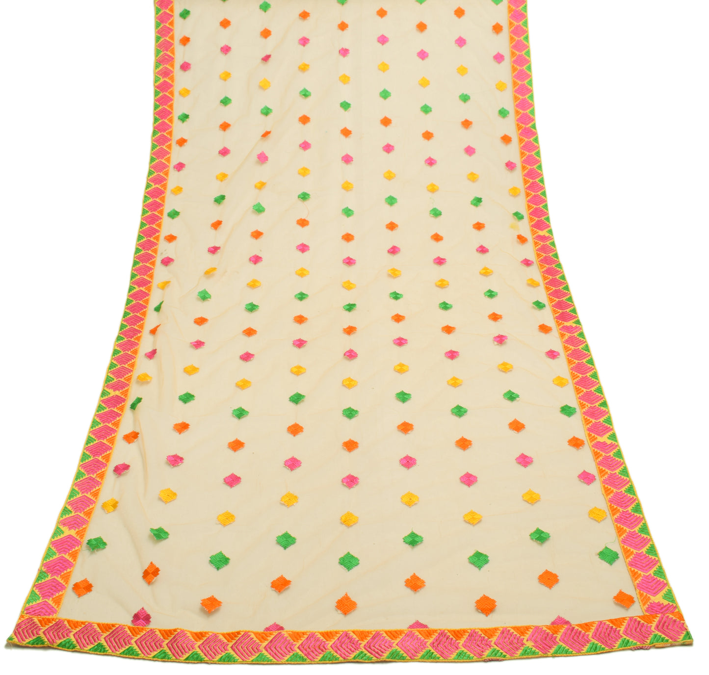 Sushila Vintage Light Yellow Dupatta Net Mesh Phulkari Embroidered  Long Stole