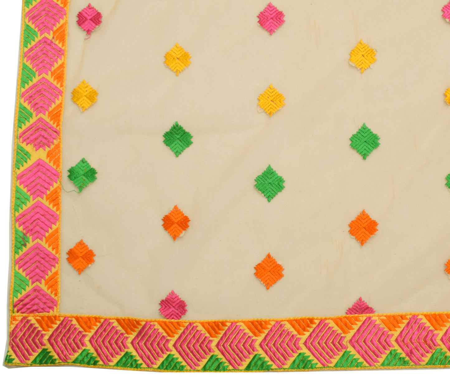 Sushila Vintage Light Yellow Dupatta Net Mesh Phulkari Embroidered  Long Stole