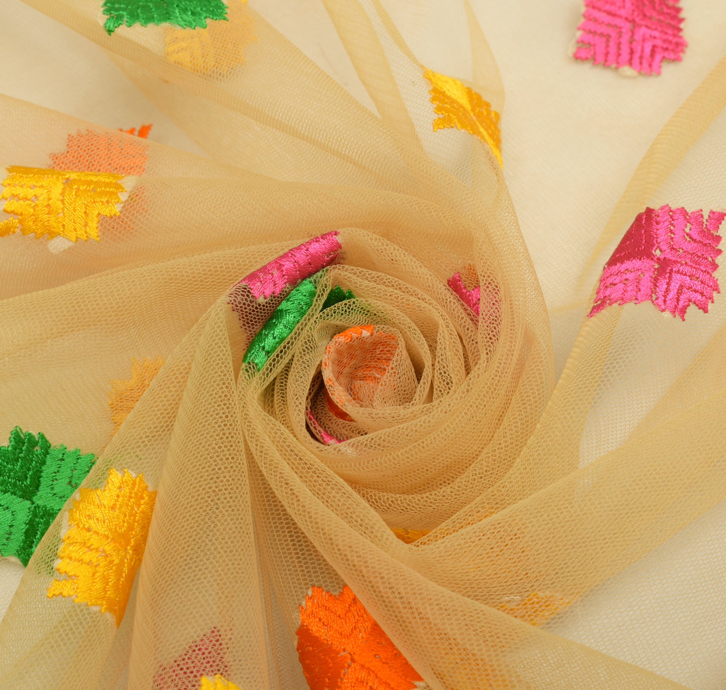 Sushila Vintage Light Yellow Dupatta Net Mesh Phulkari Embroidered  Long Stole