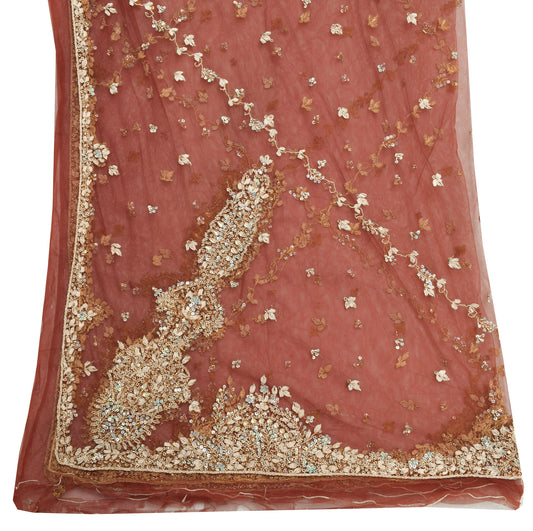 Sushila Vintage Indian Dupatta Net Mesh Hand Beaded Floral Long Stole Scarves