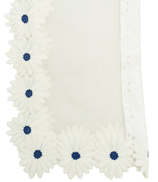 Sushila Vintage White Indian Dupatta Net Mesh Flora Patch Work Long Stole Scarve