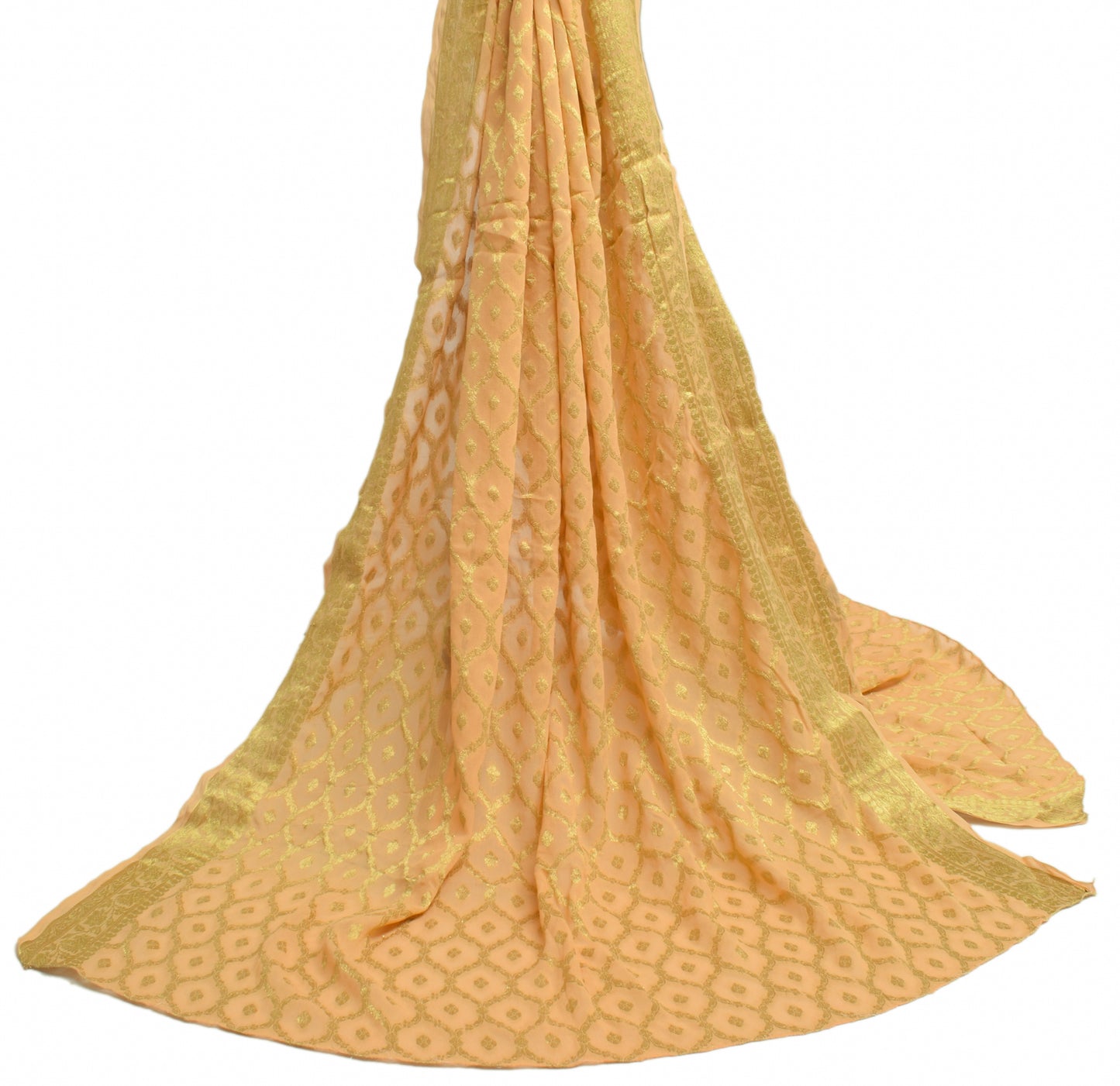 Sushila Vintage Indian Dupatta 100%Pure Georgette Silk All Over Woven Long Stole