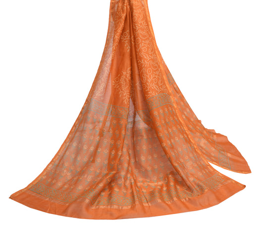 Sushila Vintage Orange Indian Dupatta 100% Pure Cotton Printed Floral Long Stole