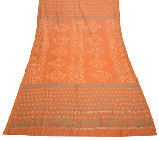 Sushila Vintage Orange Indian Dupatta 100% Pure Cotton Printed Floral Long Stole