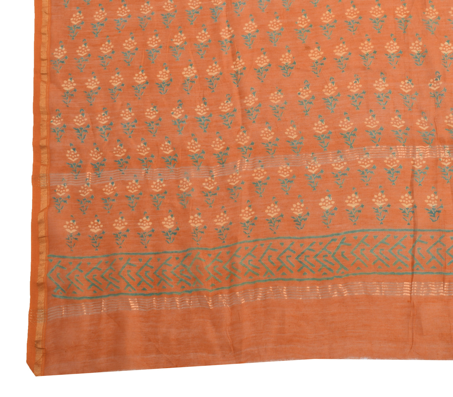 Sushila Vintage Orange Indian Dupatta 100% Pure Cotton Printed Floral Long Stole