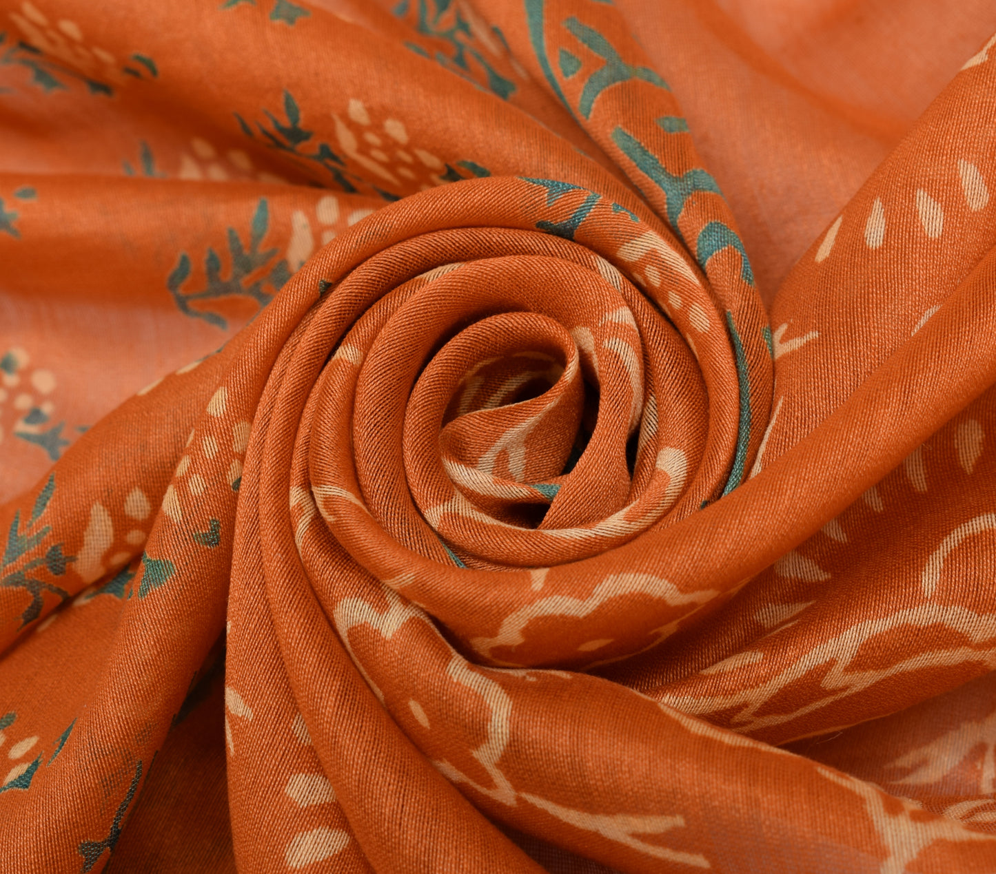 Sushila Vintage Orange Indian Dupatta 100% Pure Cotton Printed Floral Long Stole