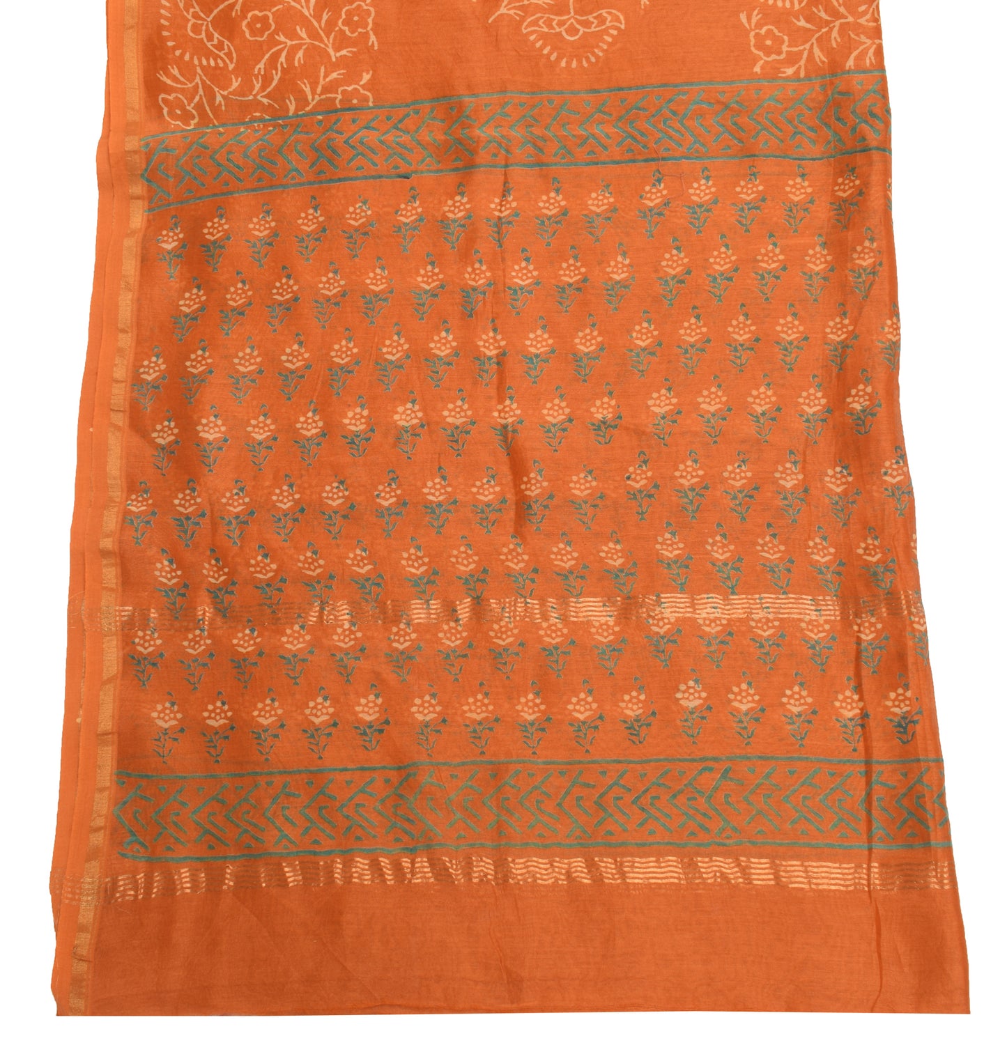 Sushila Vintage Orange Indian Dupatta 100% Pure Cotton Printed Floral Long Stole