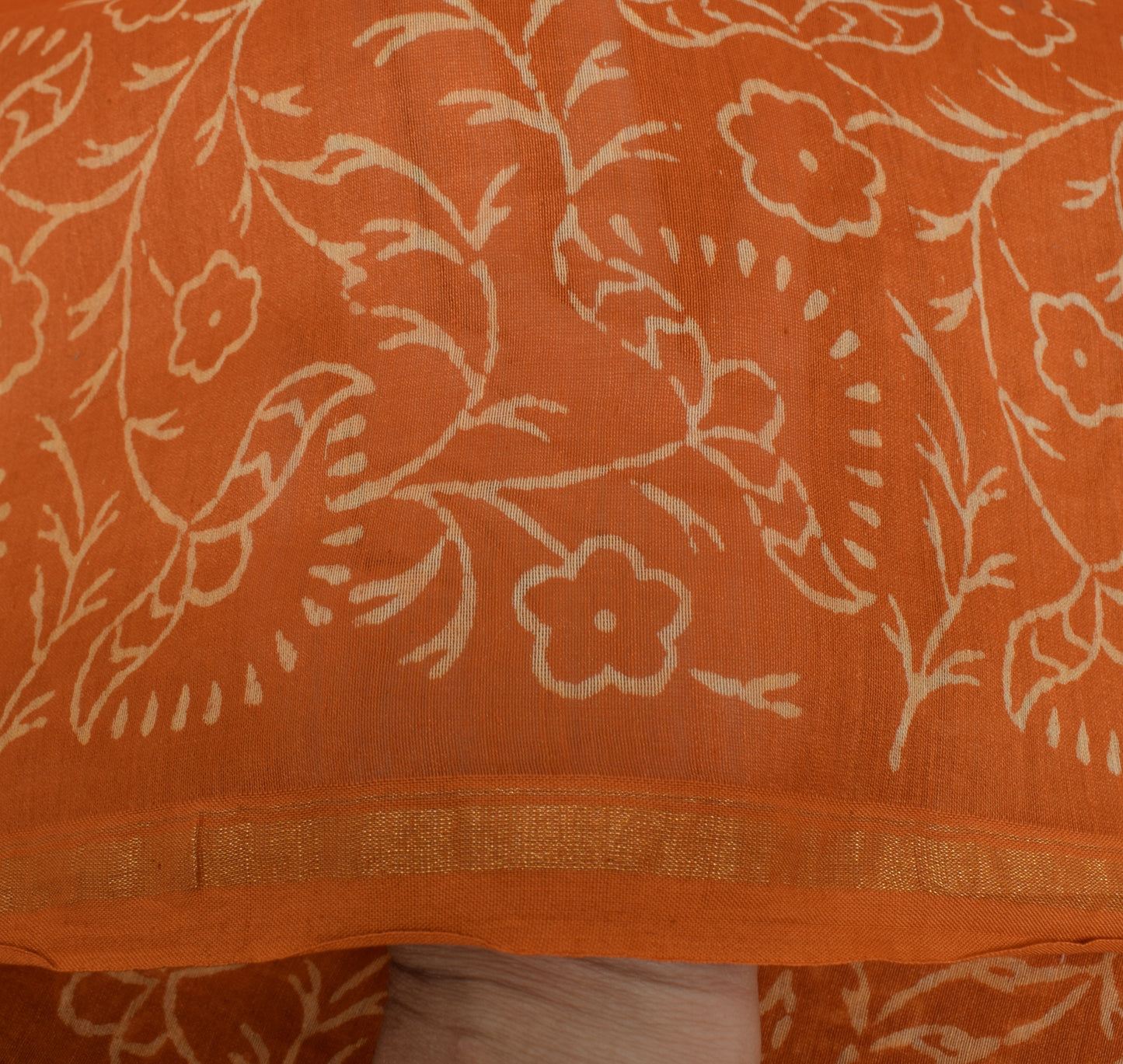 Sushila Vintage Orange Indian Dupatta 100% Pure Cotton Printed Floral Long Stole
