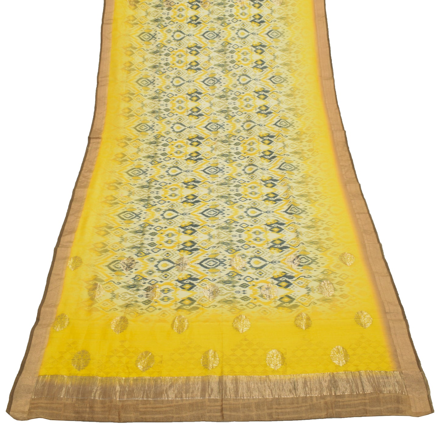 Sushila Vintage Light Yellow Dupatta 100% Pure Silk Printed Long Stole Wrap Veil