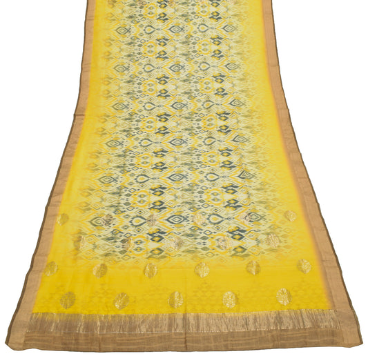 Sushila Vintage Light Yellow Dupatta 100% Pure Silk Printed Long Stole Wrap Veil