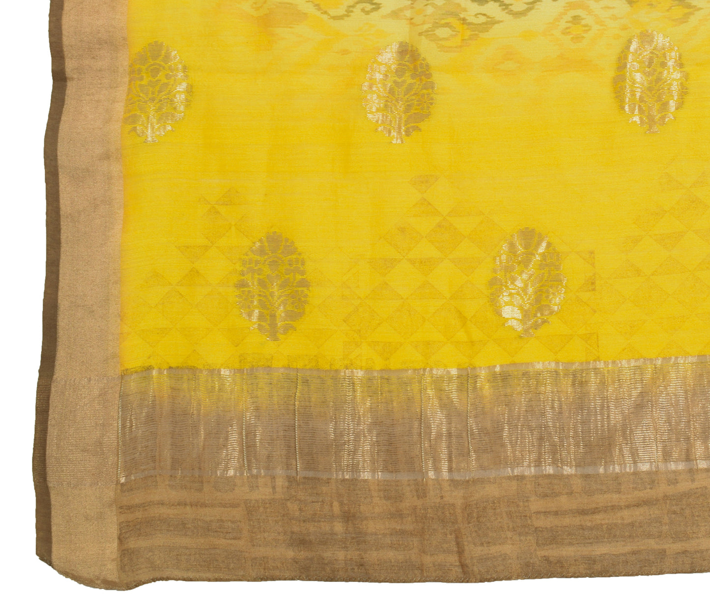 Sushila Vintage Light Yellow Dupatta 100% Pure Silk Printed Long Stole Wrap Veil