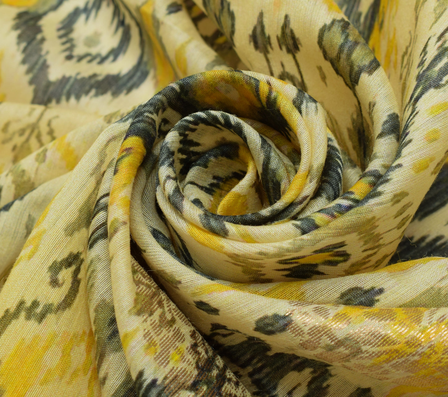 Sushila Vintage Light Yellow Dupatta 100% Pure Silk Printed Long Stole Wrap Veil