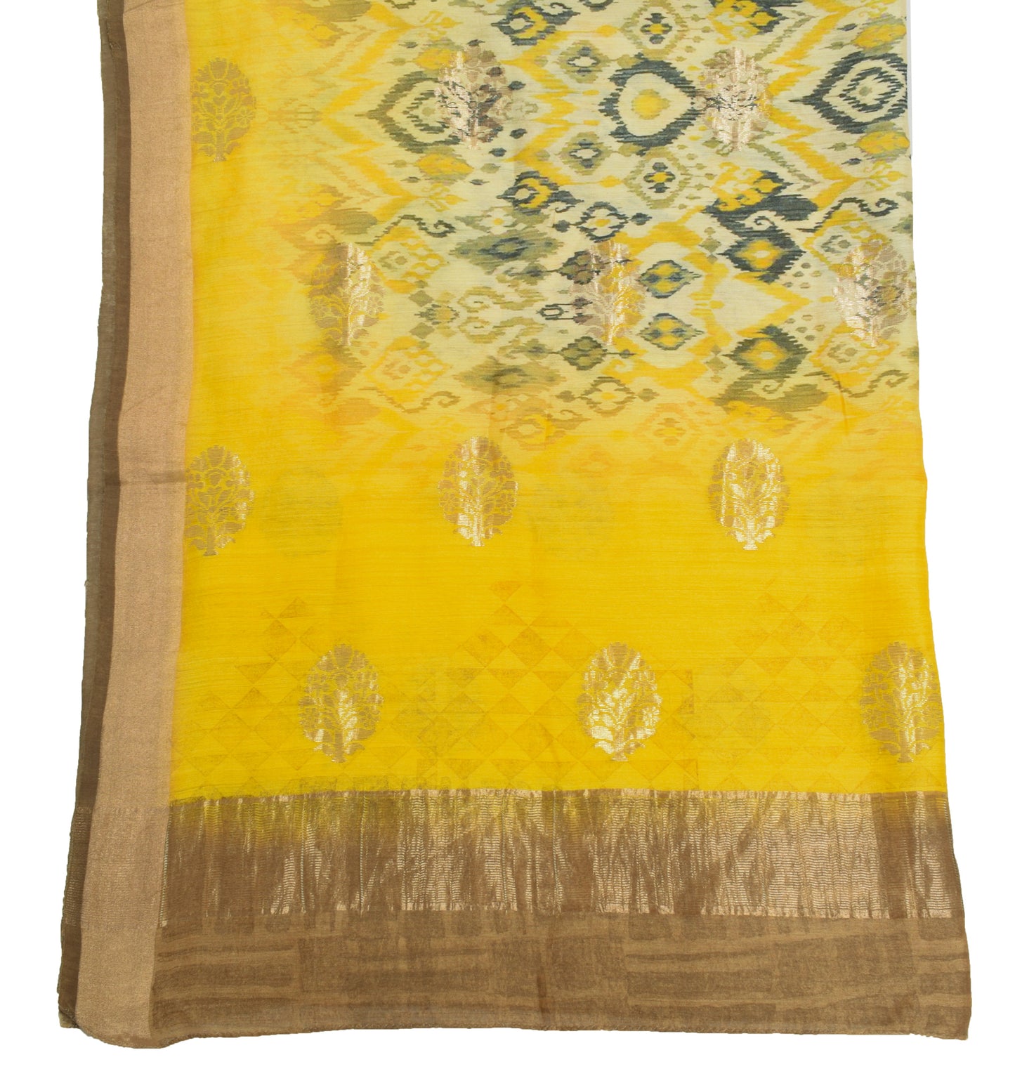 Sushila Vintage Light Yellow Dupatta 100% Pure Silk Printed Long Stole Wrap Veil