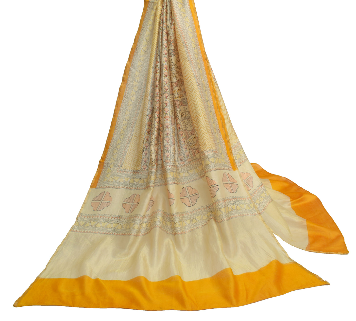Sushila Vintage Cream Dupatta 100% Pure Cotton Bhagalpuri Printed Long Stole