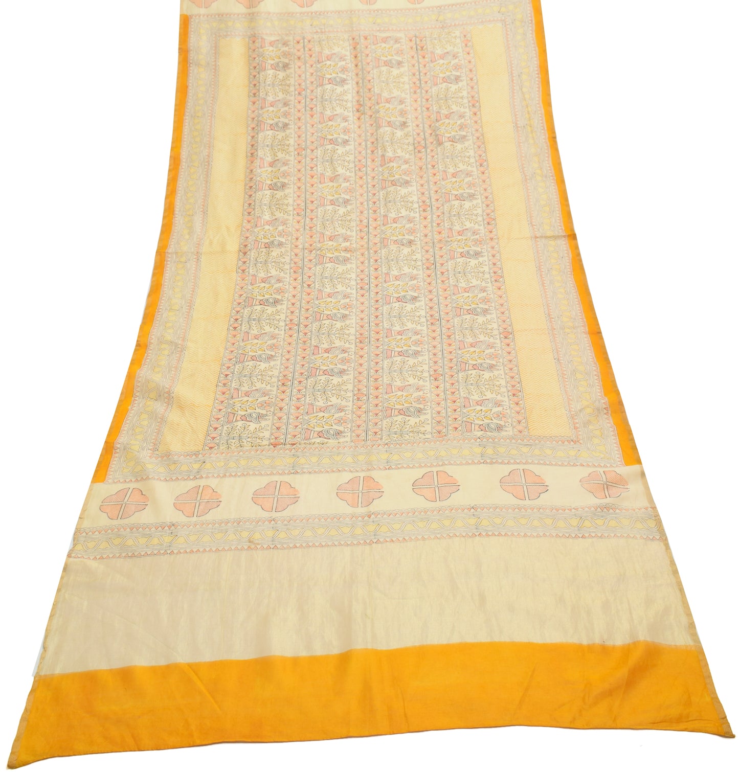 Sushila Vintage Cream Dupatta 100% Pure Cotton Bhagalpuri Printed Long Stole