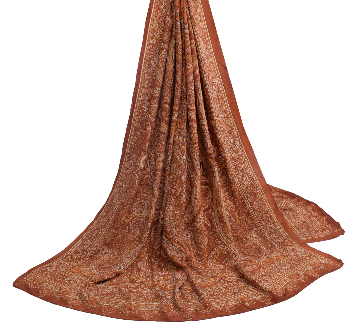 Sushila Vintage Brown Dupatta 100% Pure Crepe Silk Printed Floral Long Stole