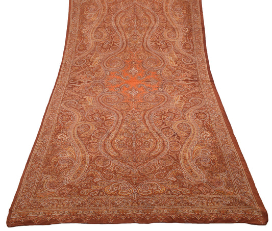 Sushila Vintage Brown Dupatta 100% Pure Crepe Silk Printed Floral Long Stole
