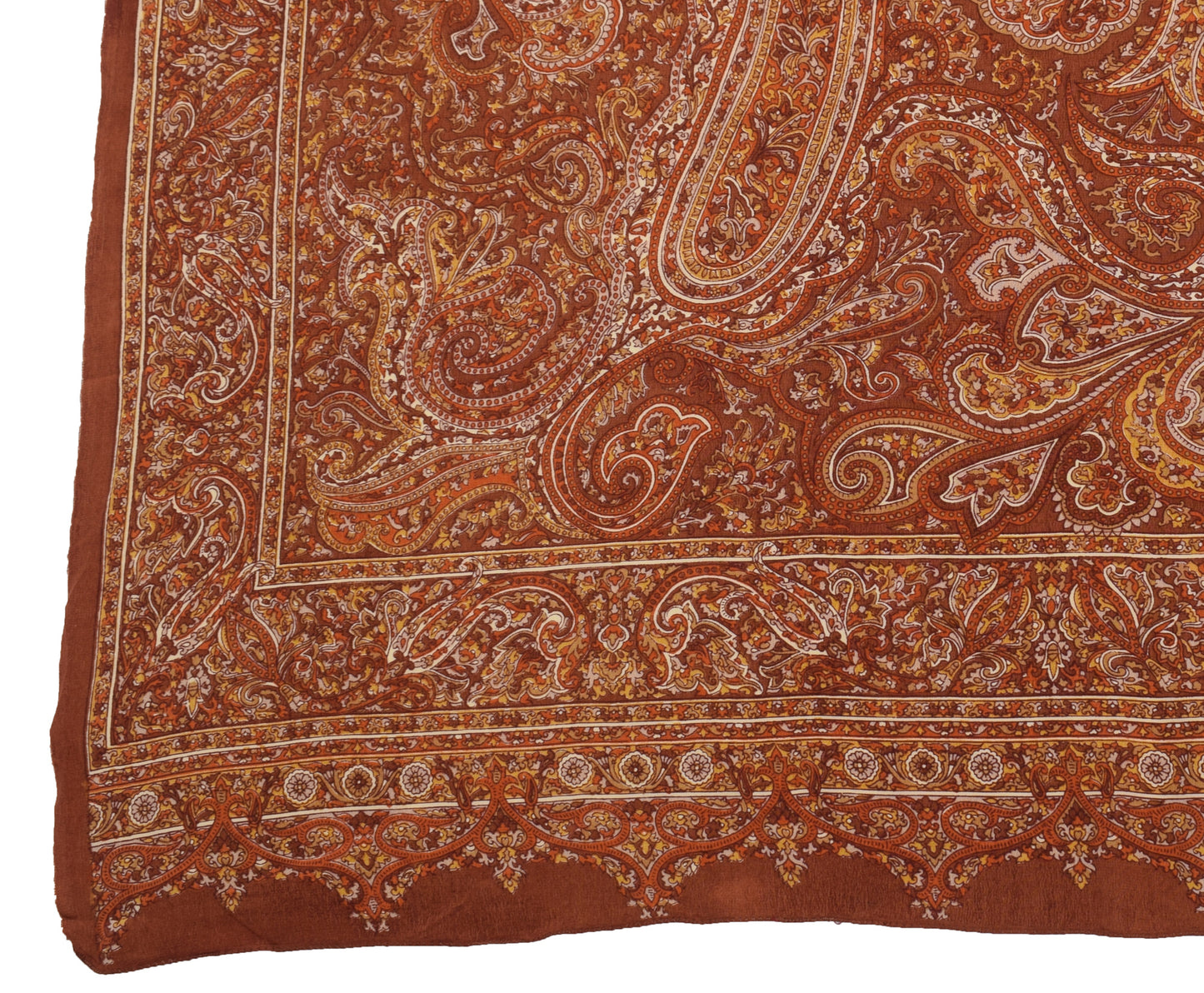 Sushila Vintage Brown Dupatta 100% Pure Crepe Silk Printed Floral Long Stole