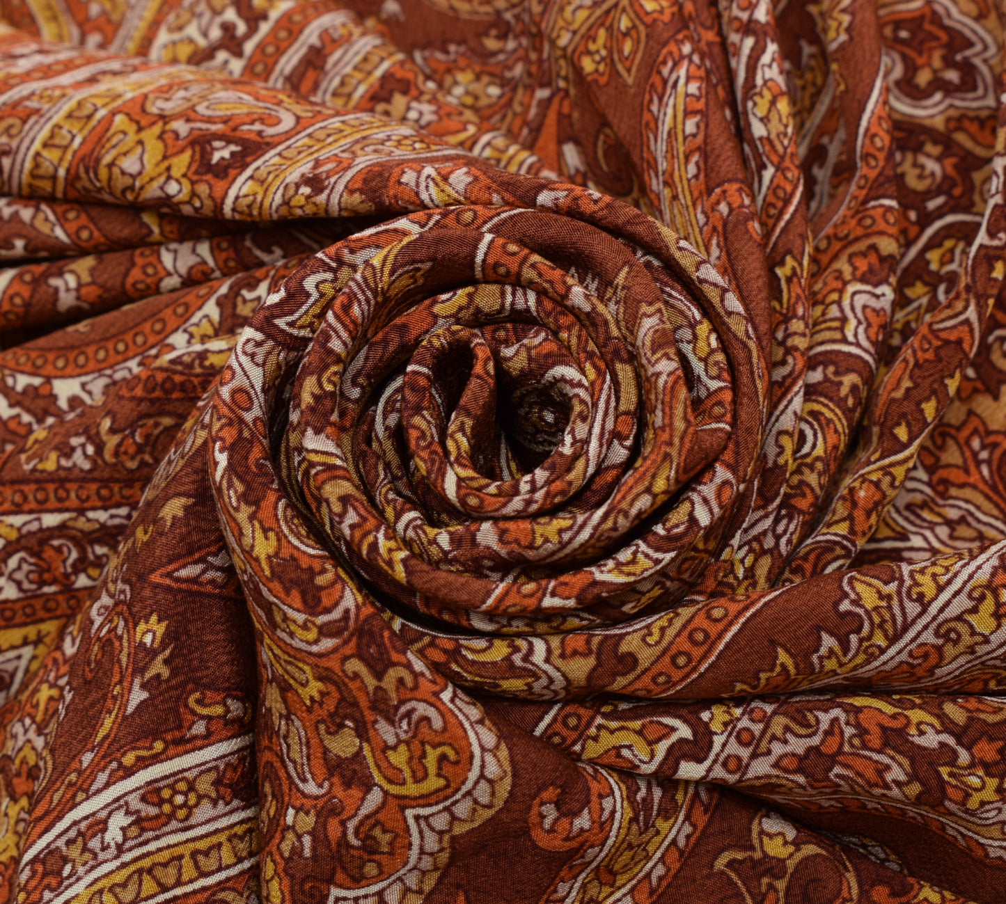 Sushila Vintage Brown Dupatta 100% Pure Crepe Silk Printed Floral Long Stole
