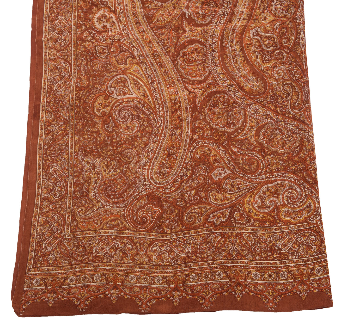 Sushila Vintage Brown Dupatta 100% Pure Crepe Silk Printed Floral Long Stole