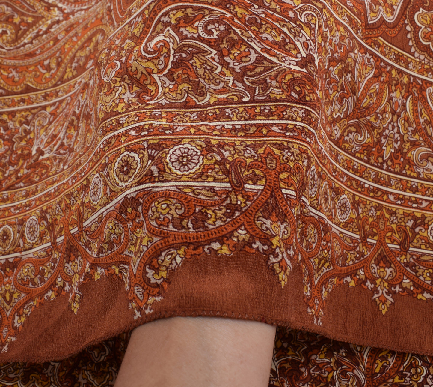 Sushila Vintage Brown Dupatta 100% Pure Crepe Silk Printed Floral Long Stole