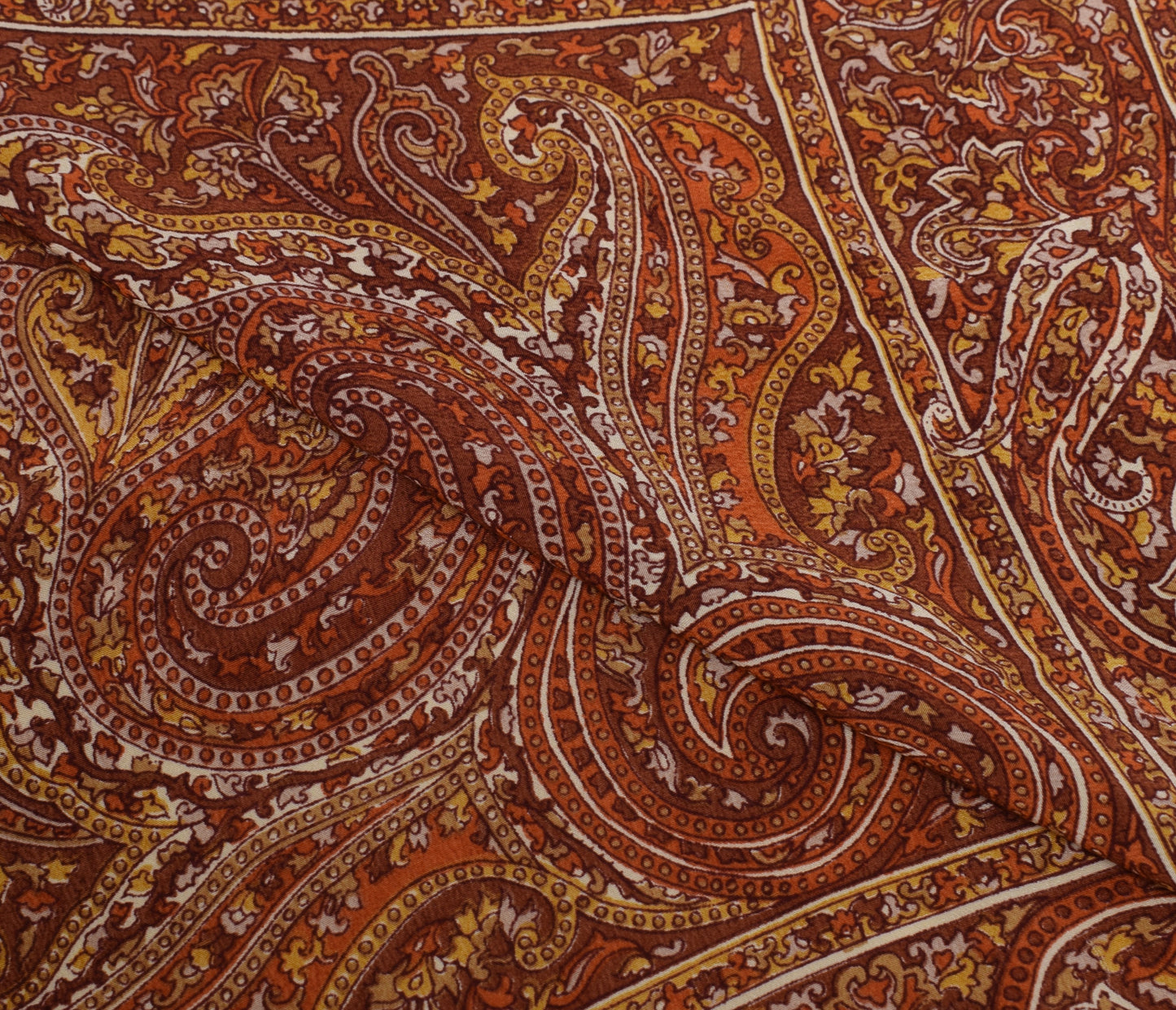 Sushila Vintage Brown Dupatta 100% Pure Crepe Silk Printed Floral Long Stole