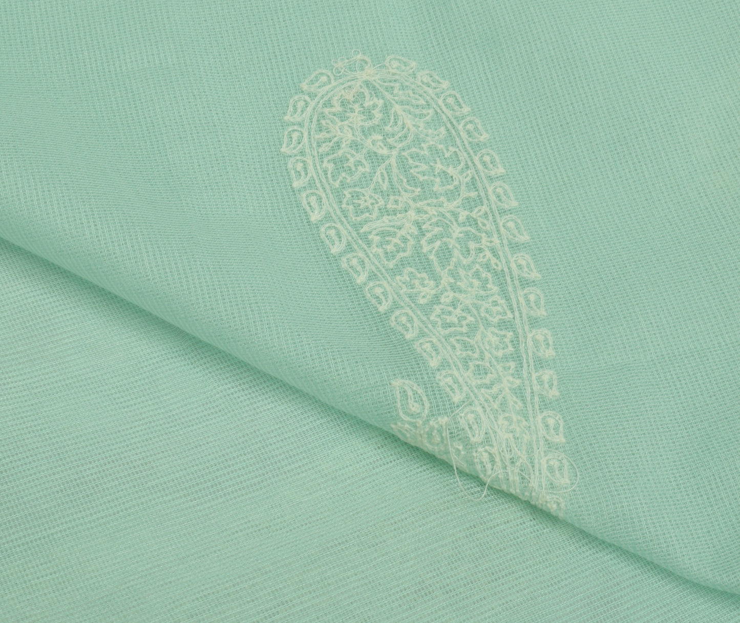 Sushila Vintage Aqua Green Dupatta Blend Cotton Embroidered Paisley Long Stole