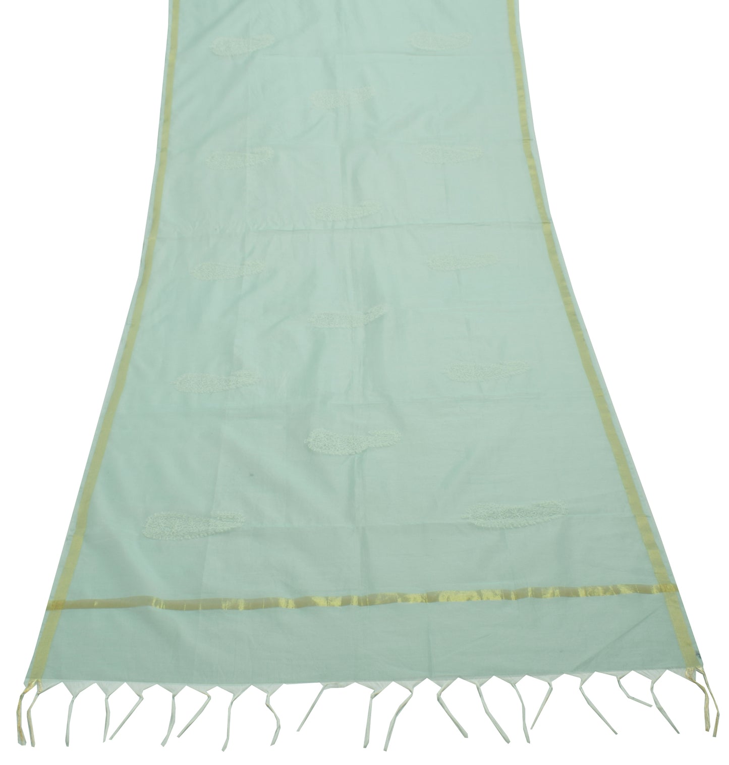 Sushila Vintage Aqua Green Dupatta Blend Cotton Embroidered Paisley Long Stole