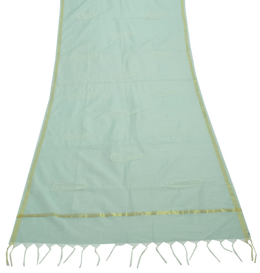 Sushila Vintage Aqua Green Dupatta Blend Cotton Embroidered Paisley Long Stole