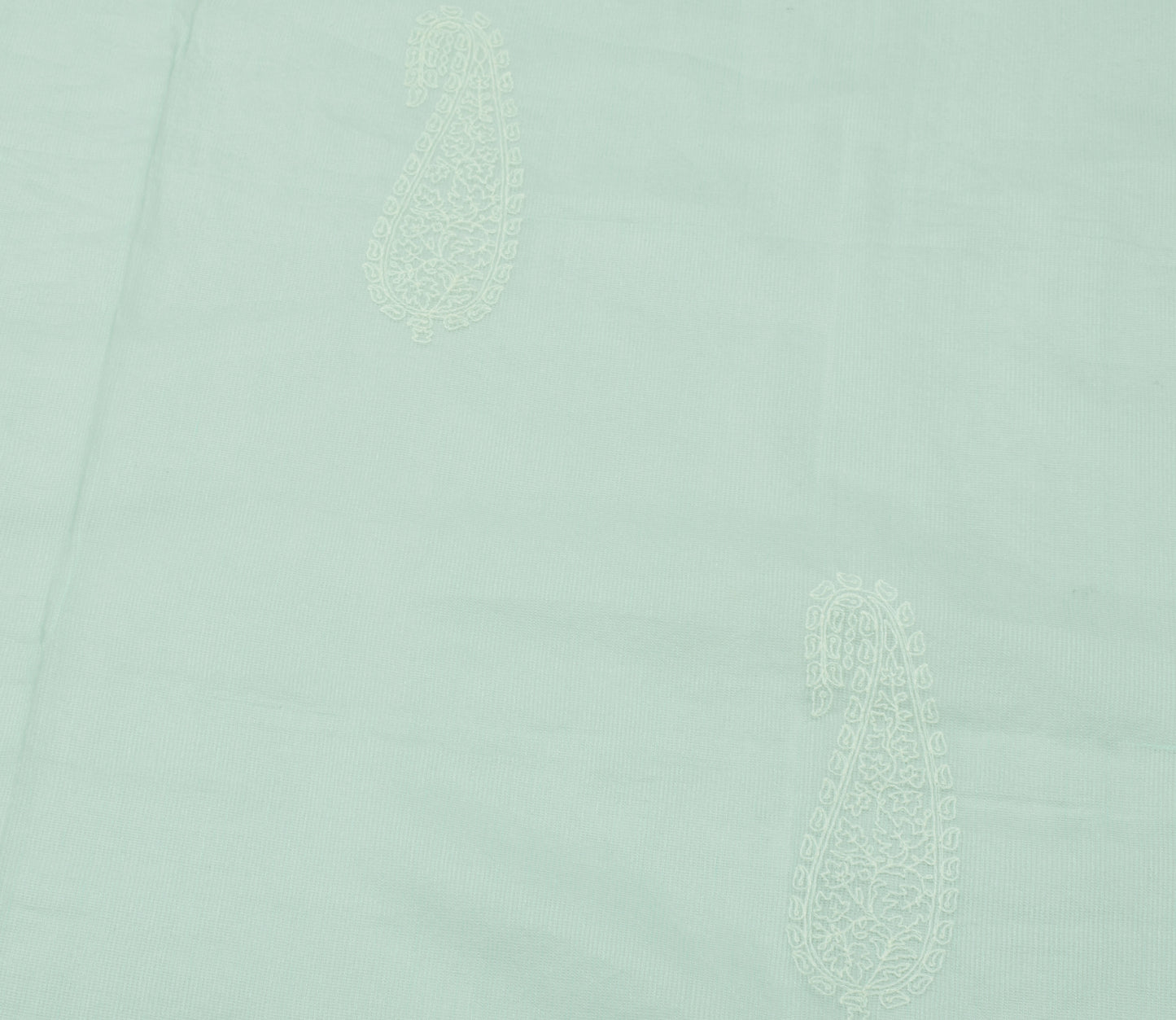 Sushila Vintage Aqua Green Dupatta Blend Cotton Embroidered Paisley Long Stole