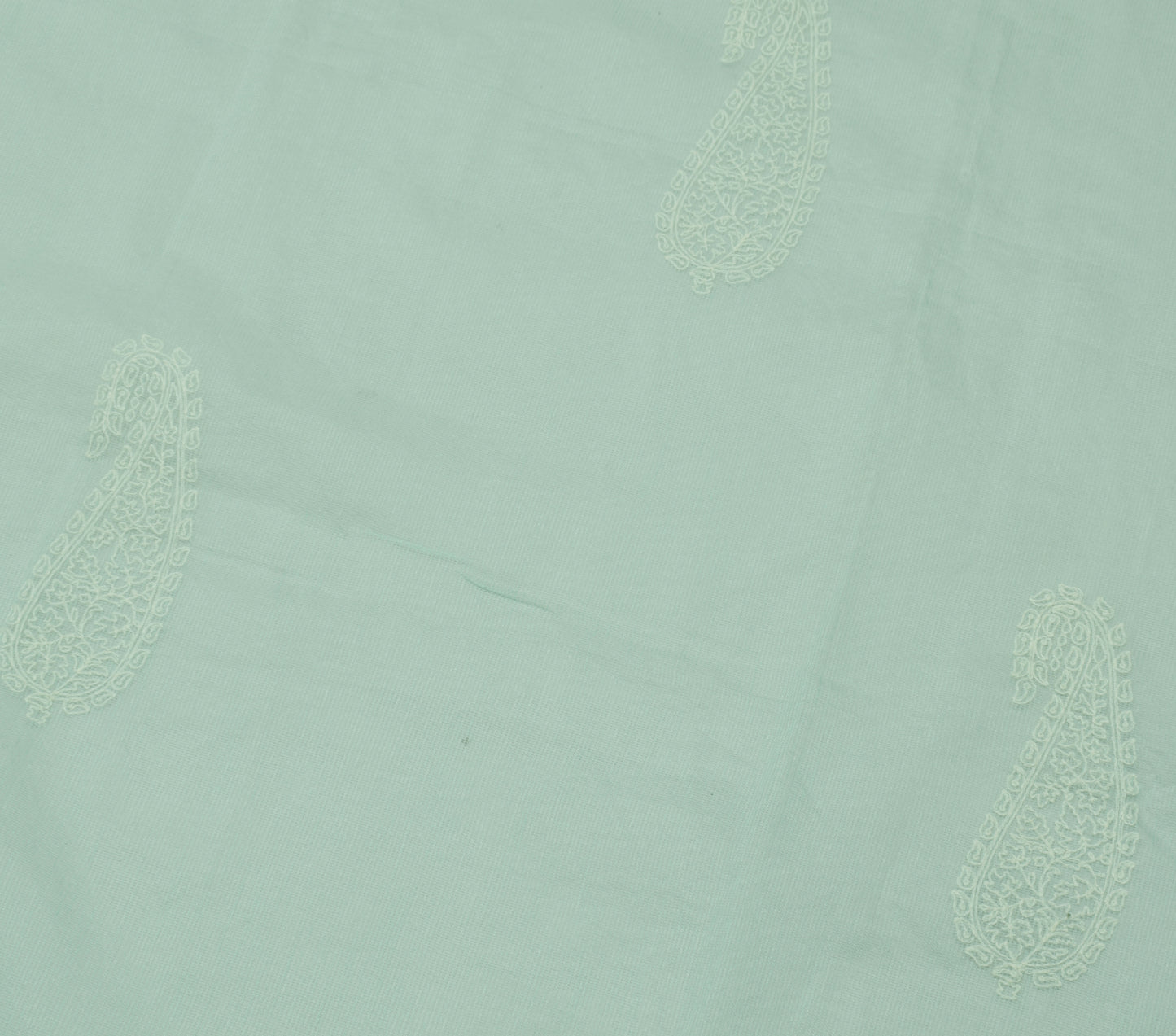 Sushila Vintage Aqua Green Dupatta Blend Cotton Embroidered Paisley Long Stole