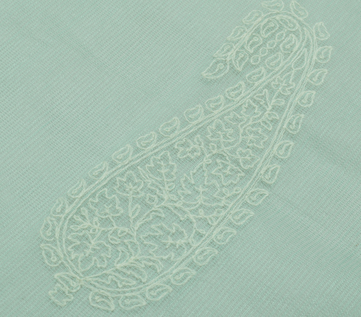 Sushila Vintage Aqua Green Dupatta Blend Cotton Embroidered Paisley Long Stole