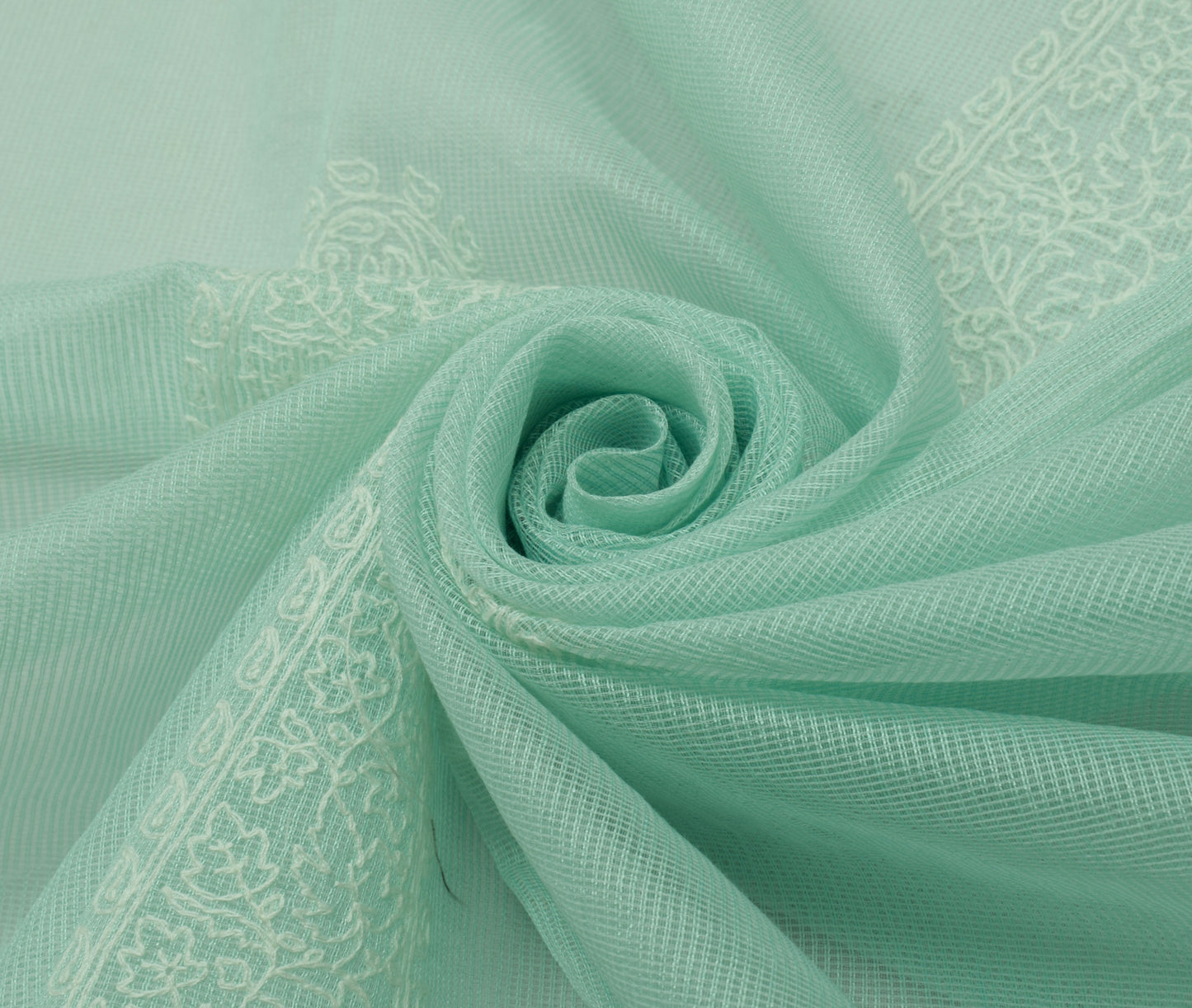 Sushila Vintage Aqua Green Dupatta Blend Cotton Embroidered Paisley Long Stole