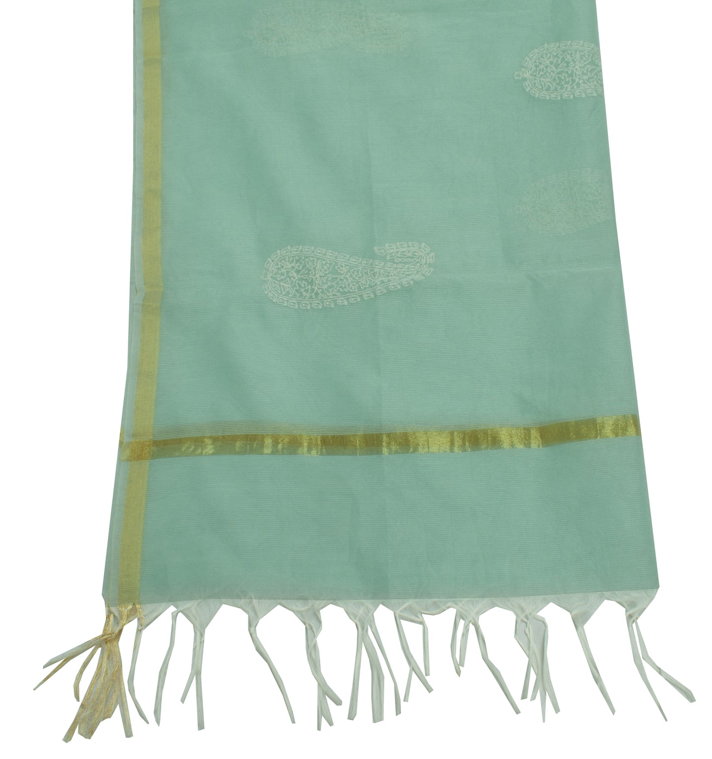 Sushila Vintage Aqua Green Dupatta Blend Cotton Embroidered Paisley Long Stole