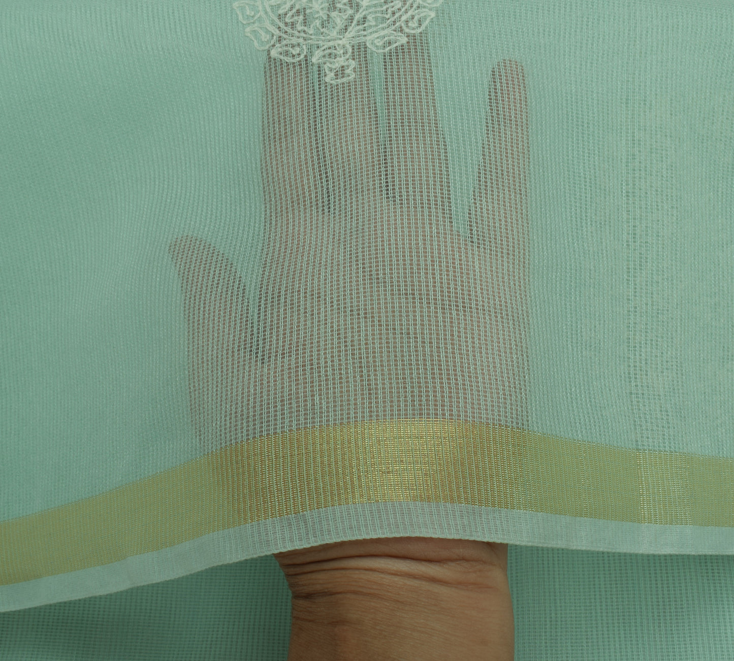 Sushila Vintage Aqua Green Dupatta Blend Cotton Embroidered Paisley Long Stole