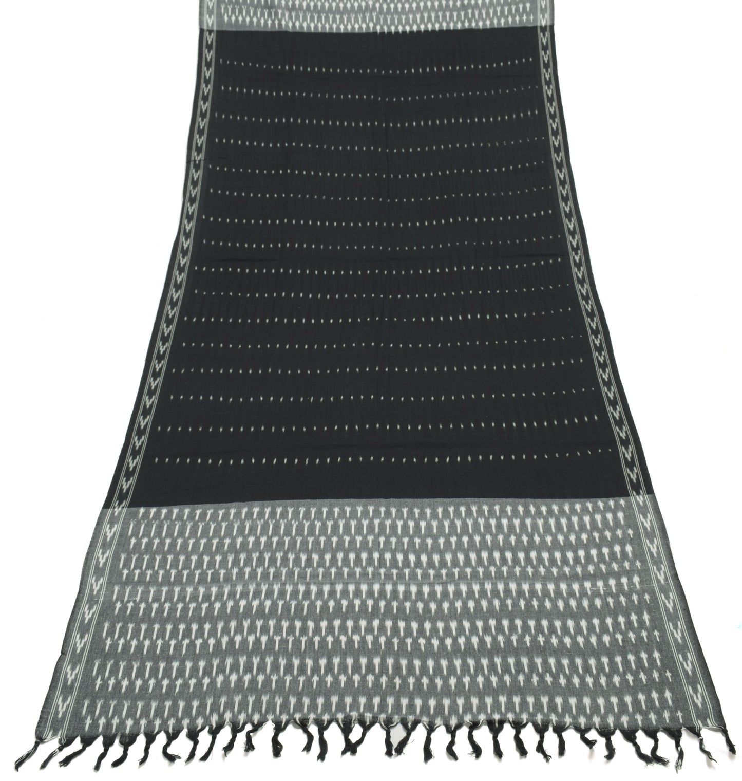 Sushila Vintage Black Dupatta 100% Pure Cotton Hand Woven Ikkat Long Stole Wrap