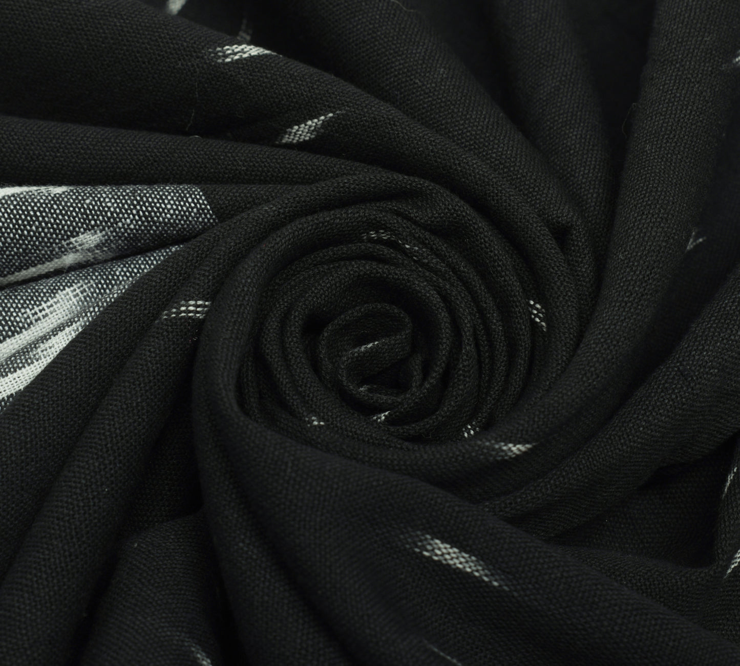 Sushila Vintage Black Dupatta 100% Pure Cotton Hand Woven Ikkat Long Stole Wrap