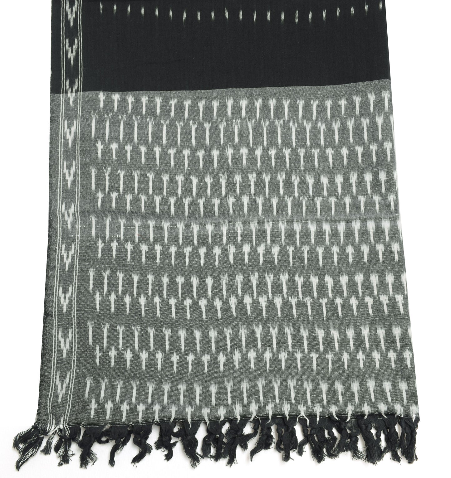 Sushila Vintage Black Dupatta 100% Pure Cotton Hand Woven Ikkat Long Stole Wrap